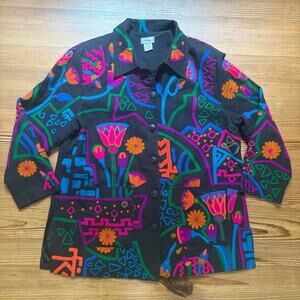 JA Resorts vintage black colorful cotton floral button blazer jacket SIZE L